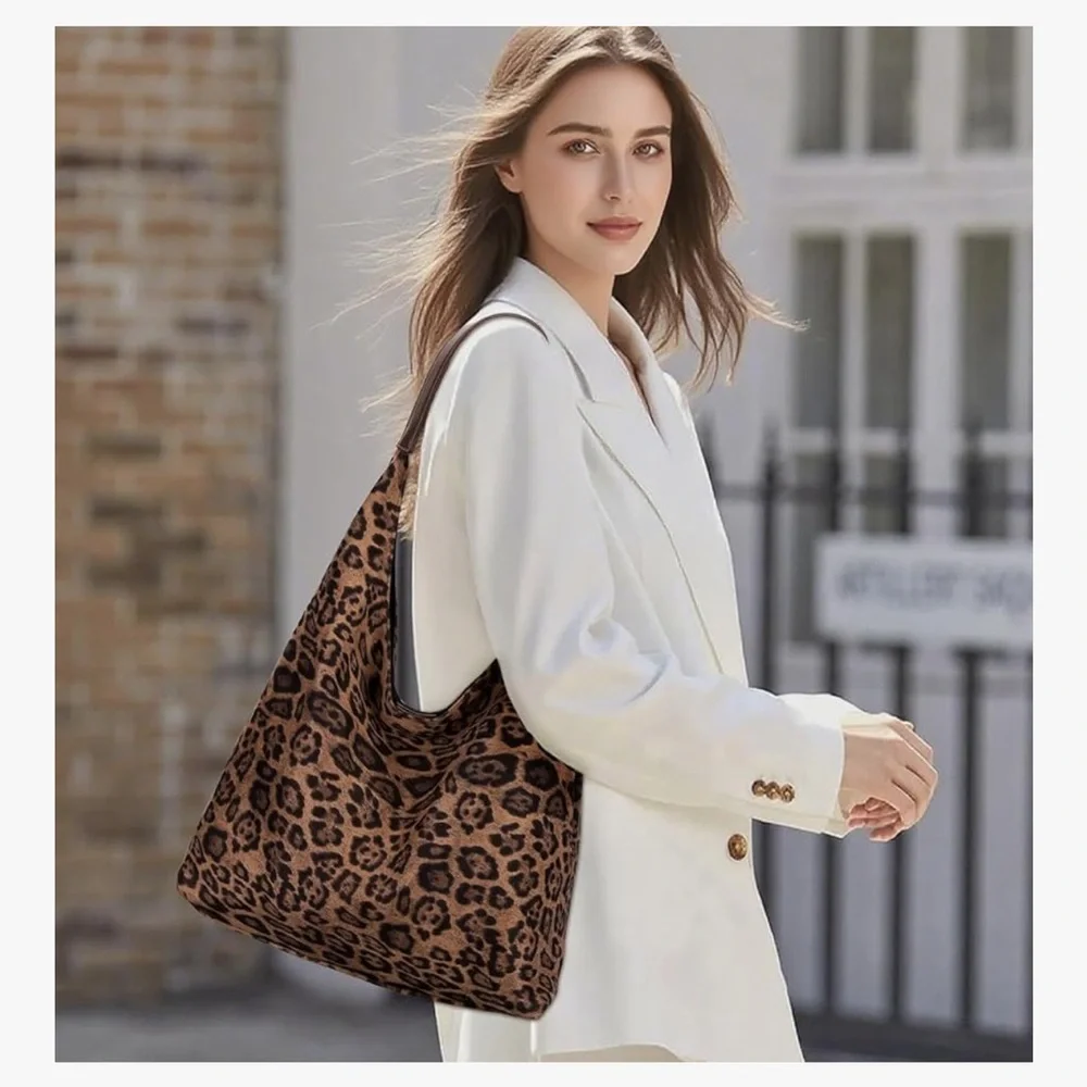🆕 Leopard Tote Bag for Women Cheetah Shoudle Purse Brown Vintage Hobo Bag - Picture 3 of 7